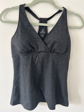 Prana Hope Tank Top Women's L Charcoal Heather Built-In Shelf Bra with Pads